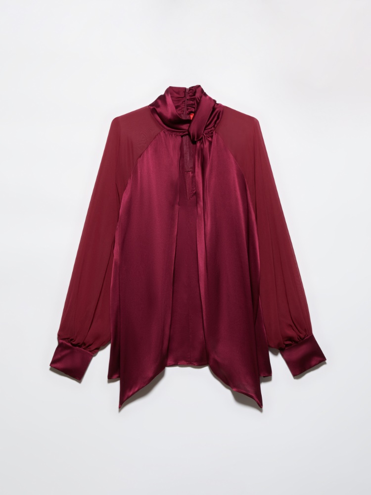 Double-breasted satin coat, bordeaux | MAX&Co. Silk satin and georgette blouse - CHERRY - MAX&Co.